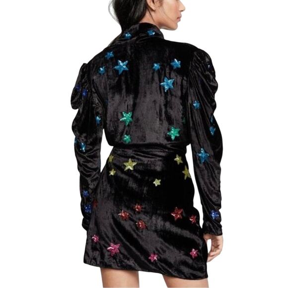 Rococo Sand Amos Black Velvet Sequin Star Wrap Mini Dress Women’s Size Small NWT - Picture 2 of 8